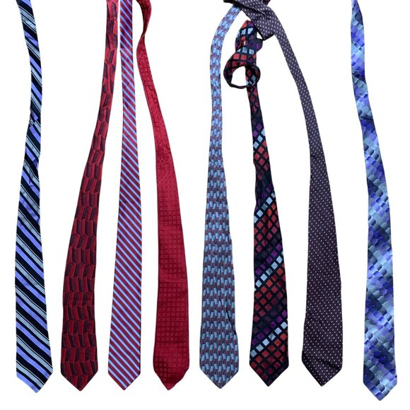 Lot of 8 Ties Reds, Purples Van Heusen, Stafford, Croft Barrow, Jones NY - Picture 1 of 10